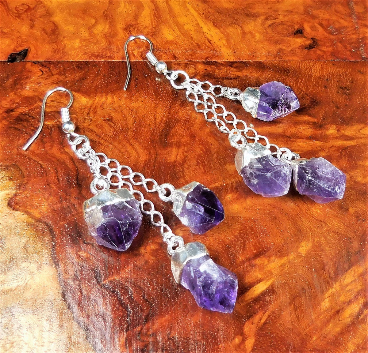 Amethyst Triple Crystal Earrings Pair