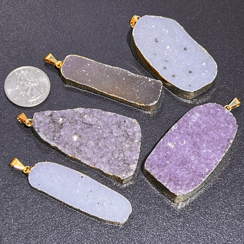 Agate & Amethyst Druzy Pendants - Gold Plated, Set