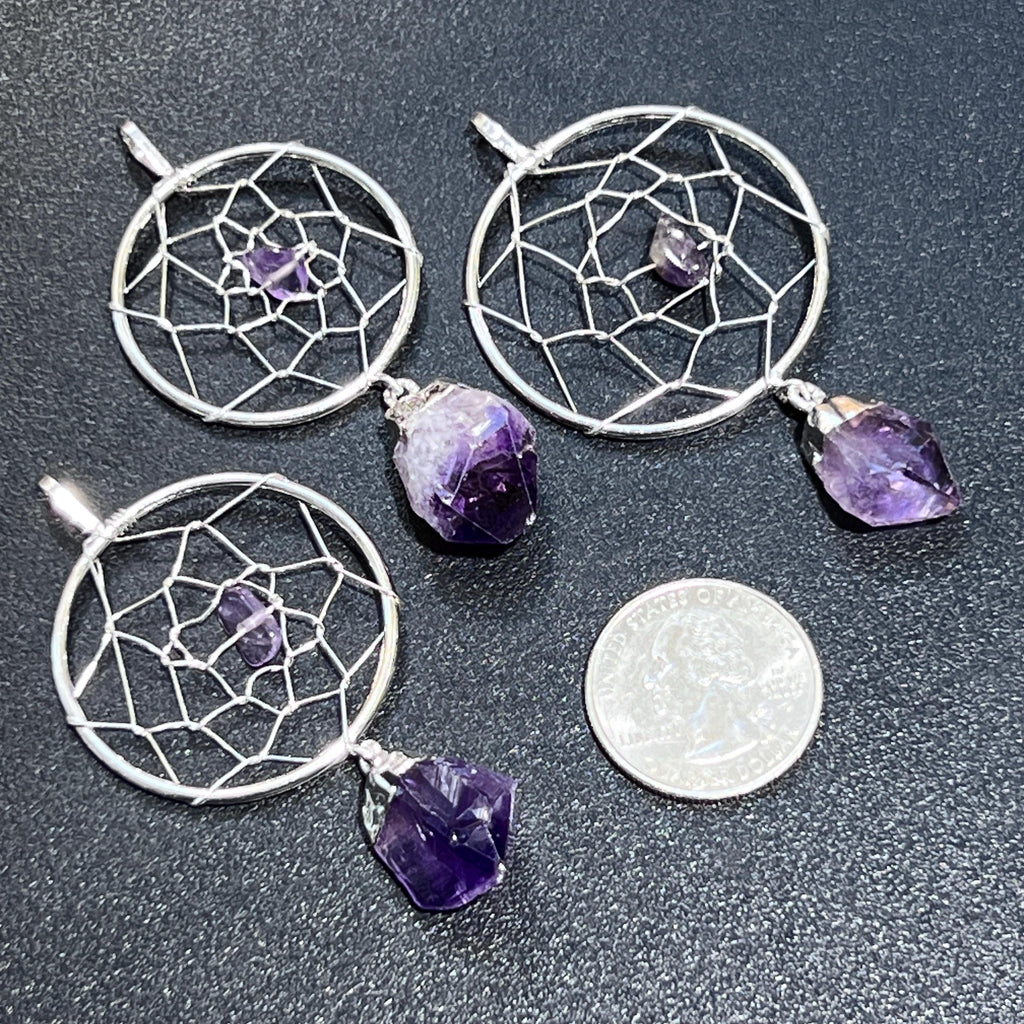 Amethyst Dreamcatcher Pendant (Silver Plated) Crystal Necklace