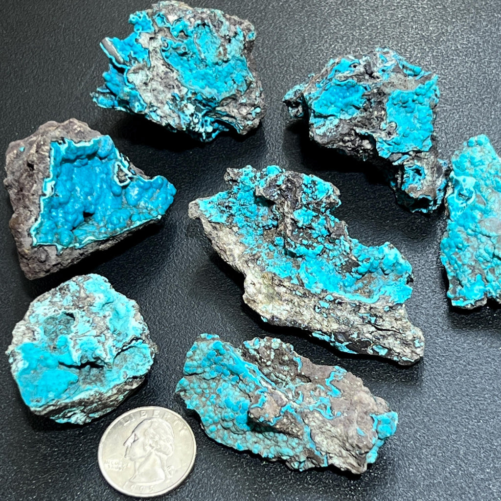 Chrysocolla Clusters, Raw Blue-Green Mineral Specimens - Peru