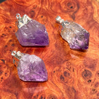 Raw Amethyst Point Pendant - Silver Plated