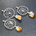 Dream Catcher Pendant with Citrine Crystal Point - Silver Plated
