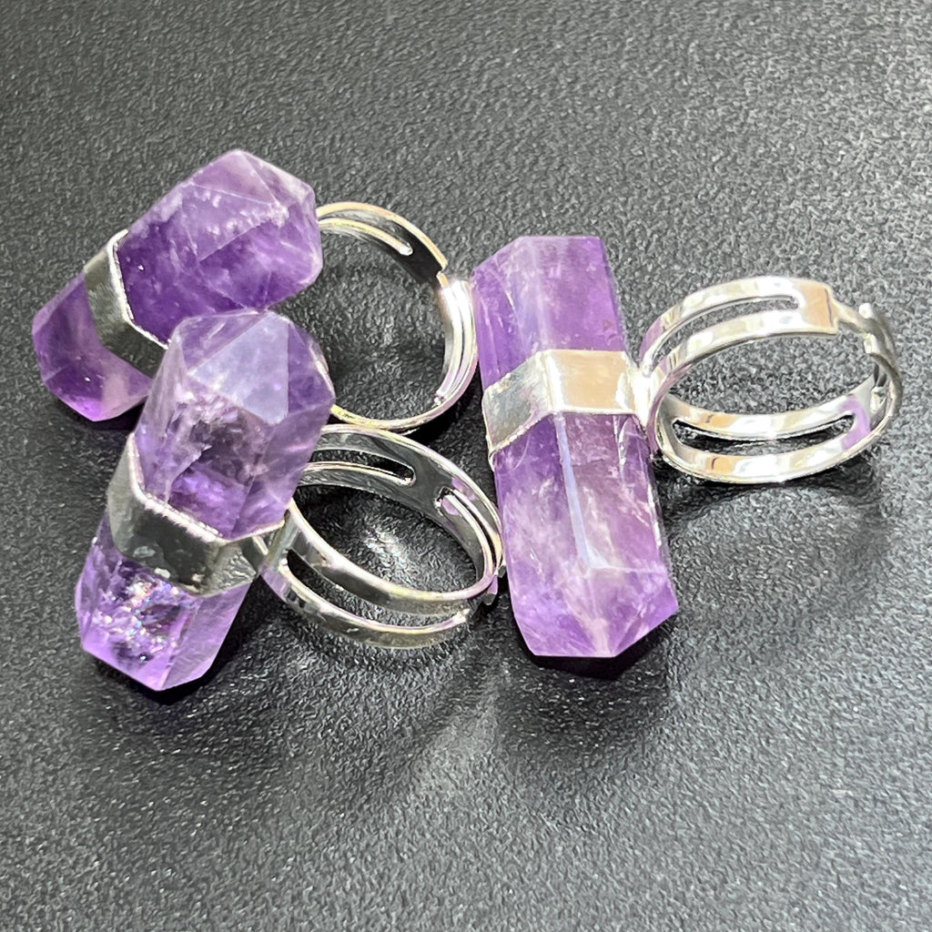 Adjustable Amethyst Crystal Ring (Silver Plated)