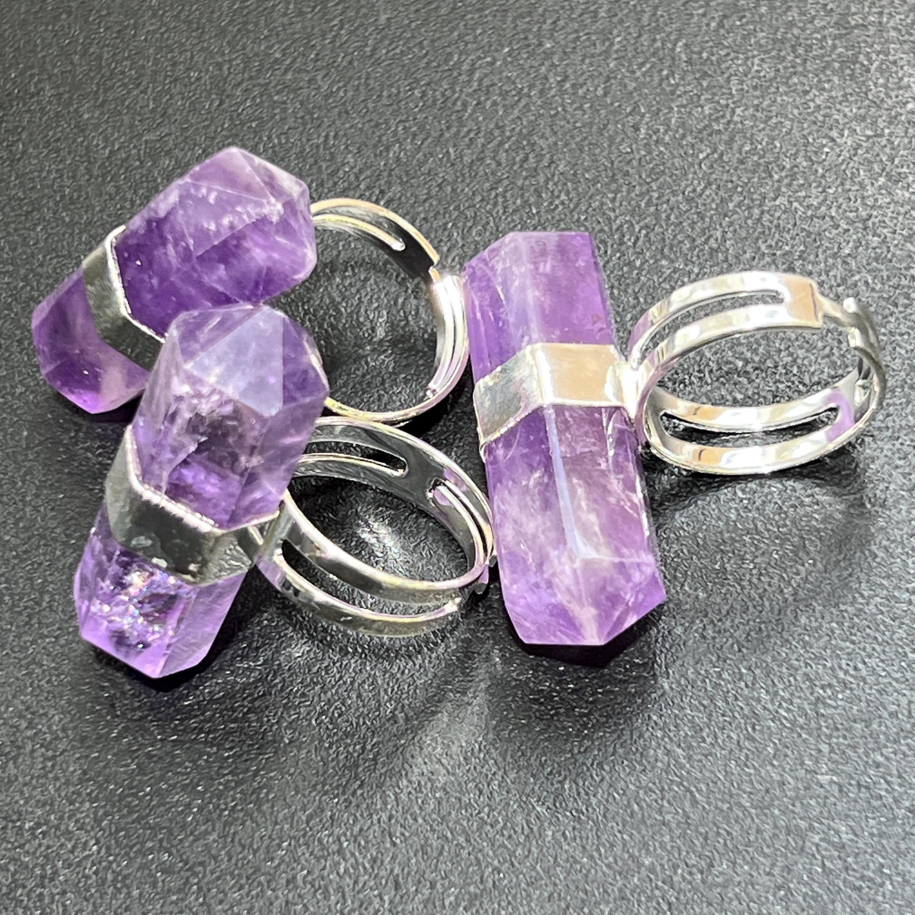 Adjustable Amethyst Crystal Ring (Silver Plated)