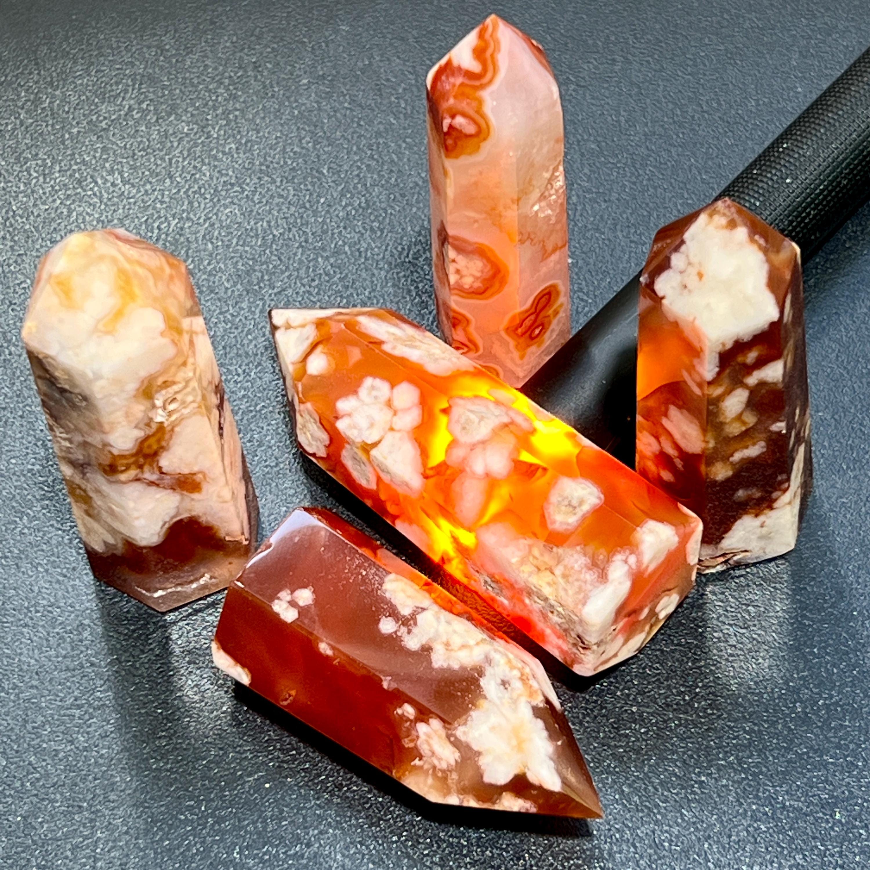 Red Carnelian Flower Agate Carved Point Standing Towers