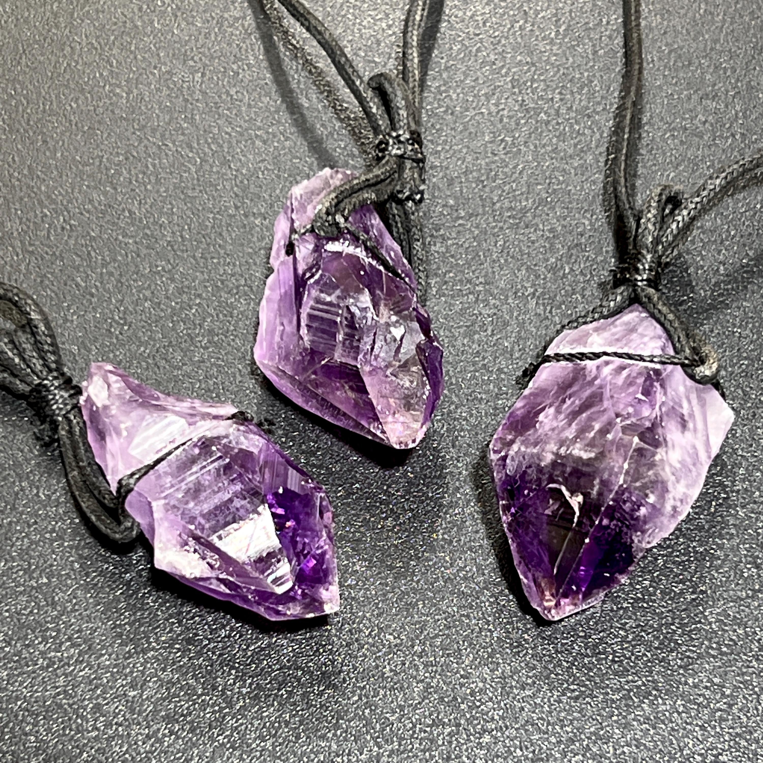 Large Dark Amethyst Crystal Raw Point Necklace (24" Black Cord)