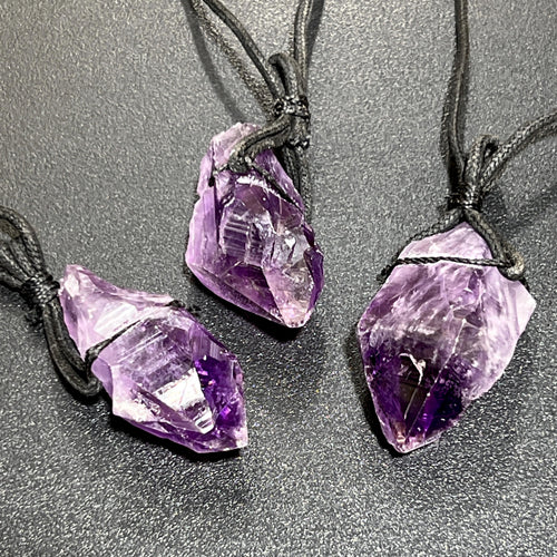 Large Dark Amethyst Crystal Raw Point Necklace