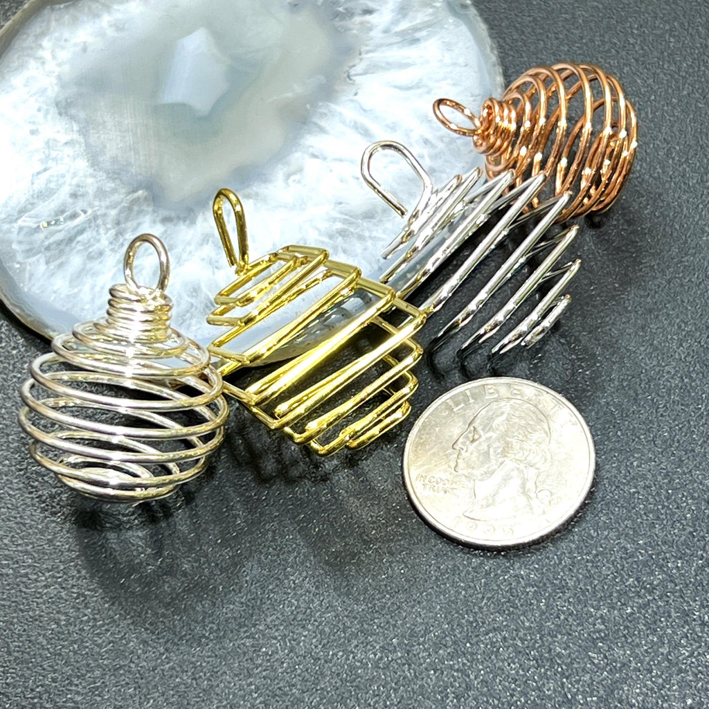 Spiral Cage Pendants for Stones - Silver, Gold or Copper Plated