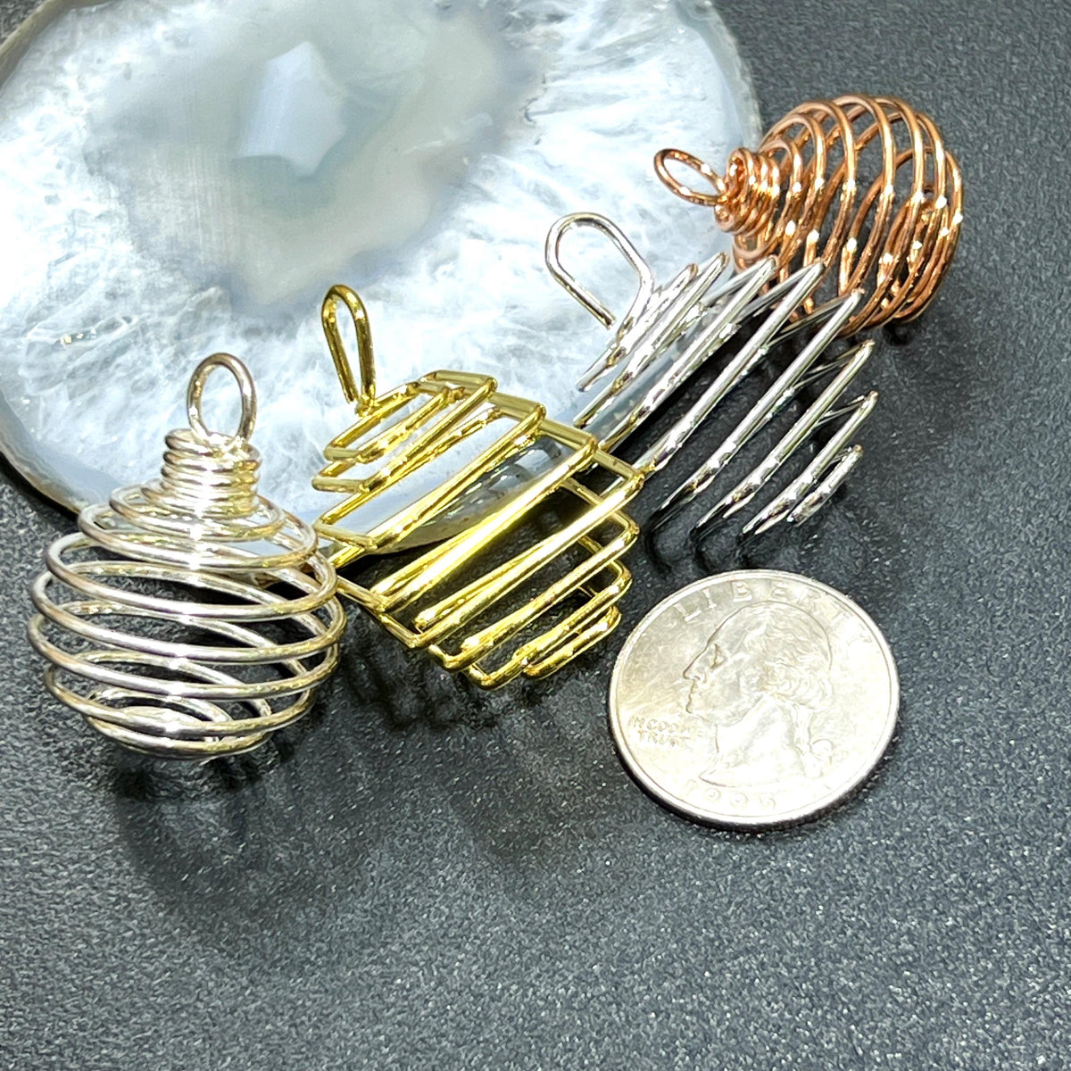 Spiral Cage Pendants for Stones - Silver, Gold or Copper Plated