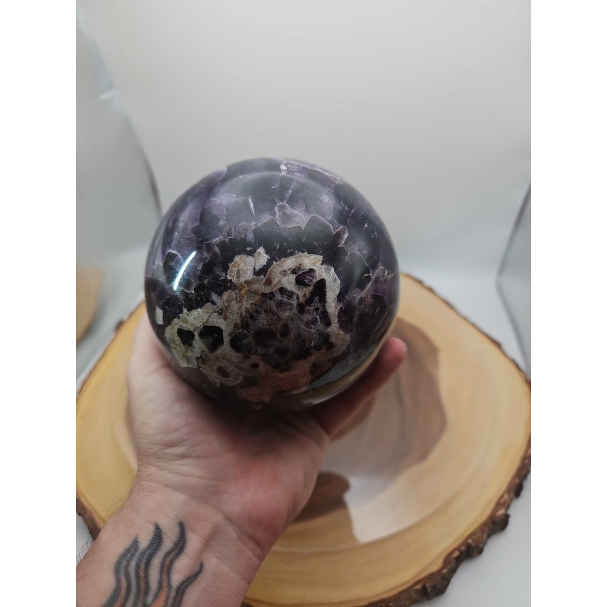 Amethyst Sphere, 5.6 lb Polished Chevron Dream Amethyst Crystal Ball