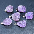 Amethyst Crystal Rough Raw Pendant - Silver Bail