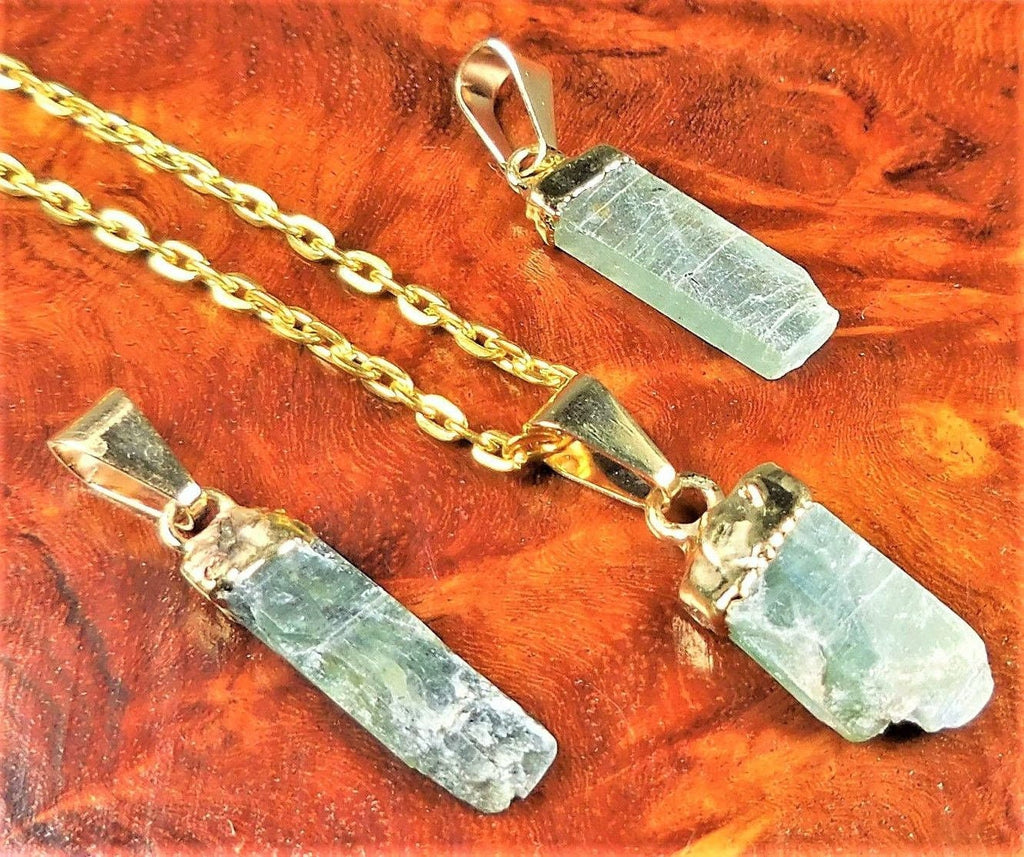 Green Kyanite Crystal Pendant - Gold Plated