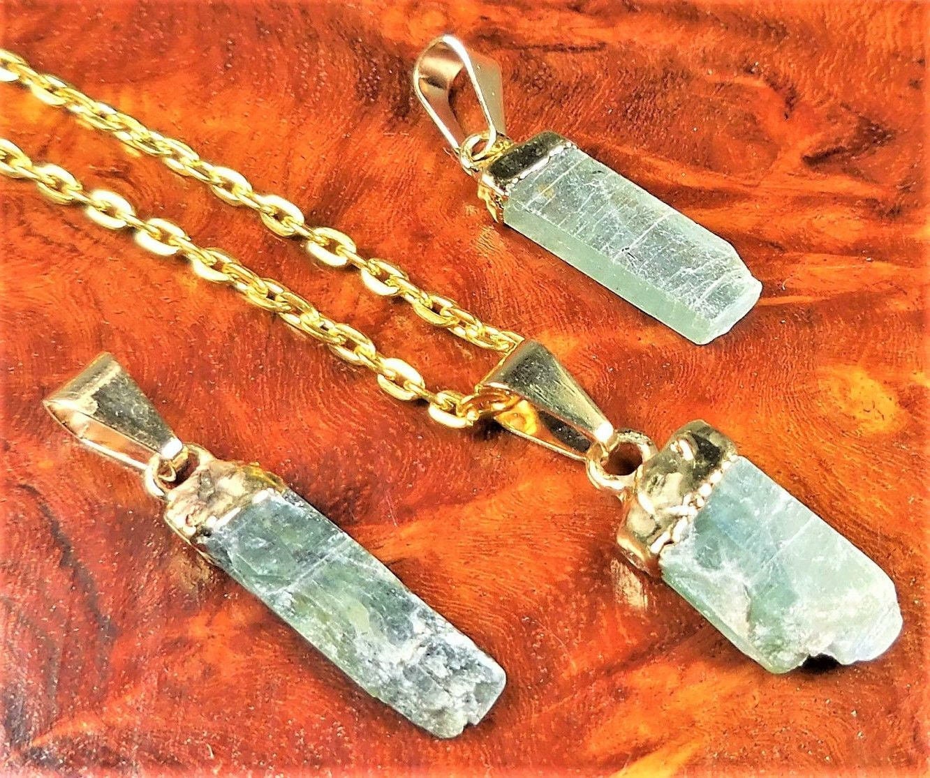 Green Kyanite Crystal Pendant - Gold Plated