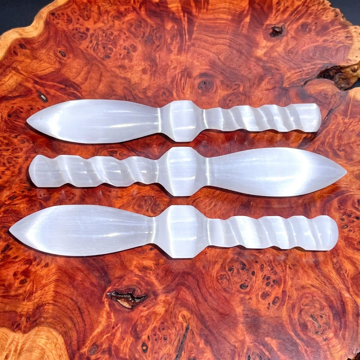 Selenite Spiral Point Wand Carving