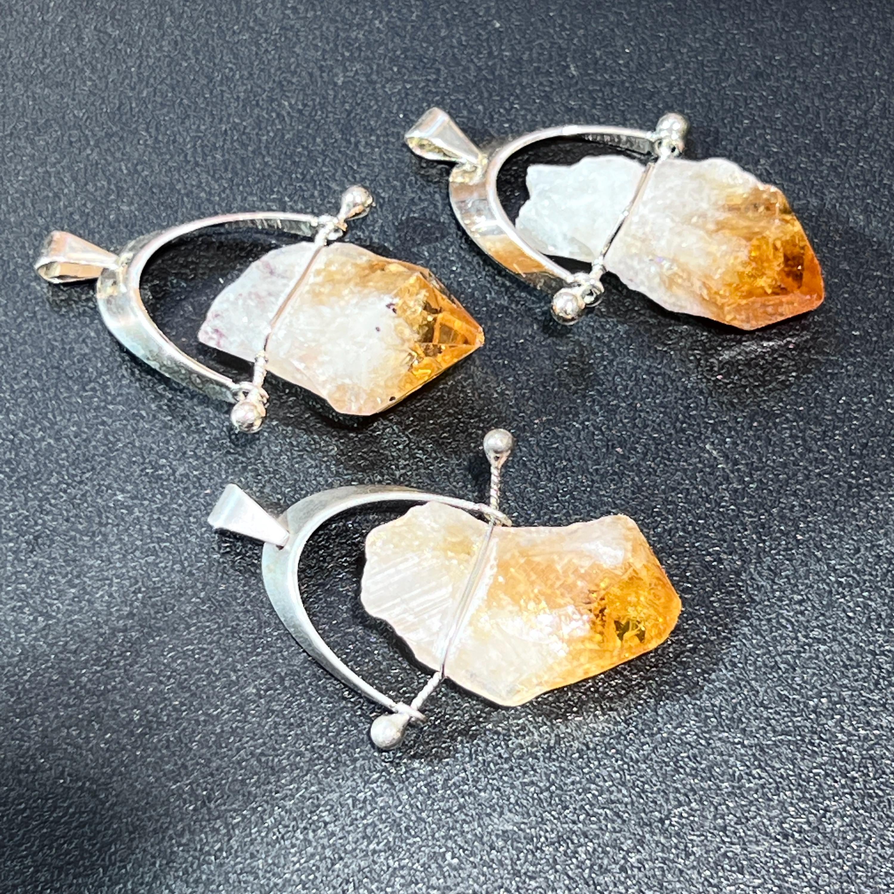 Citrine Crystal Point Pendant (Silver Plated Wire Wrapped Swivel Arch)