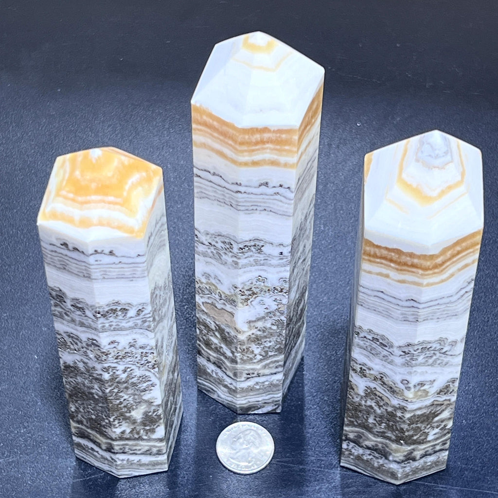Large Orange & White Banded Calcite Standing Point Tower Obelisk
