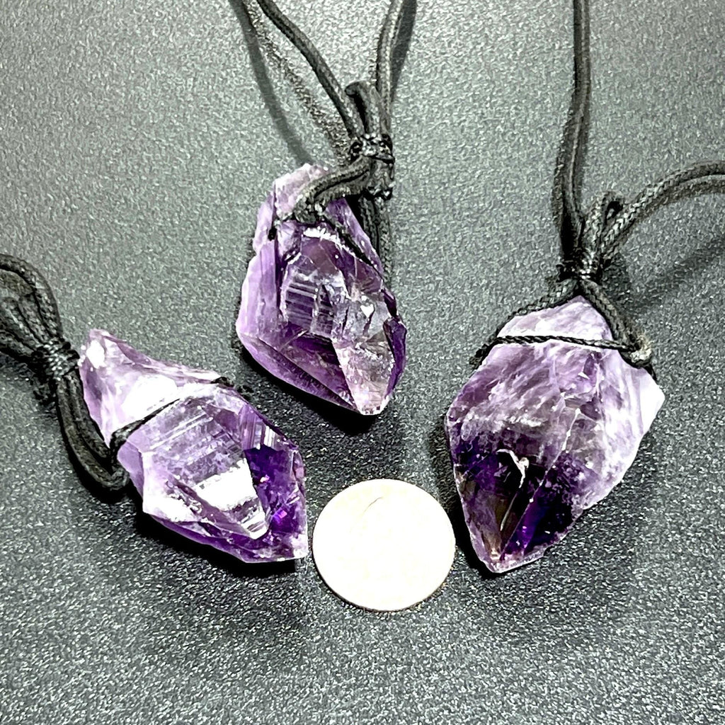 Large Dark Amethyst Crystal Raw Point Necklace (24" Black Cord)