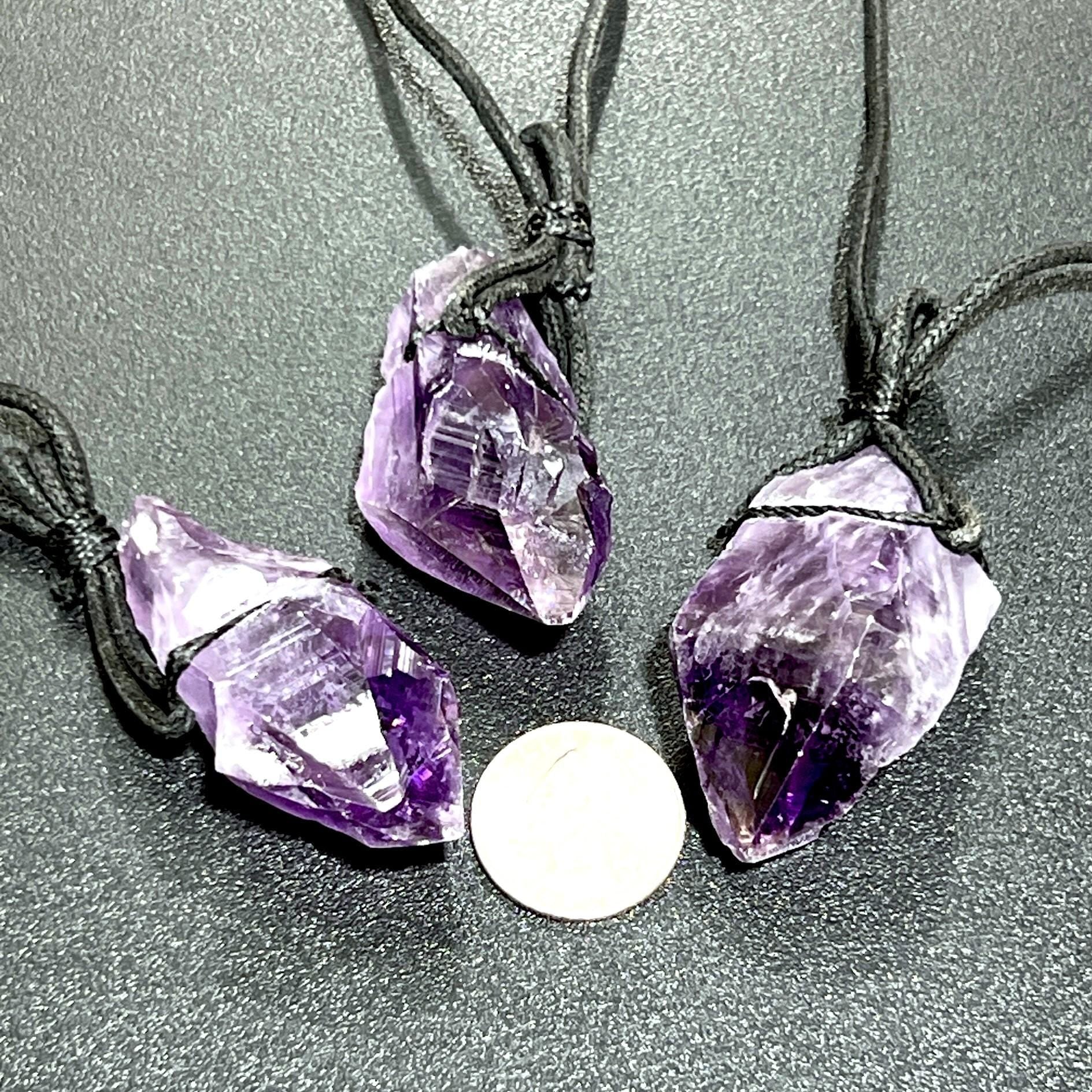 Large Dark Amethyst Crystal Raw Point Necklace (24" Black Cord)