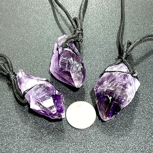 Large Dark Amethyst Crystal Raw Point Necklace - view 2