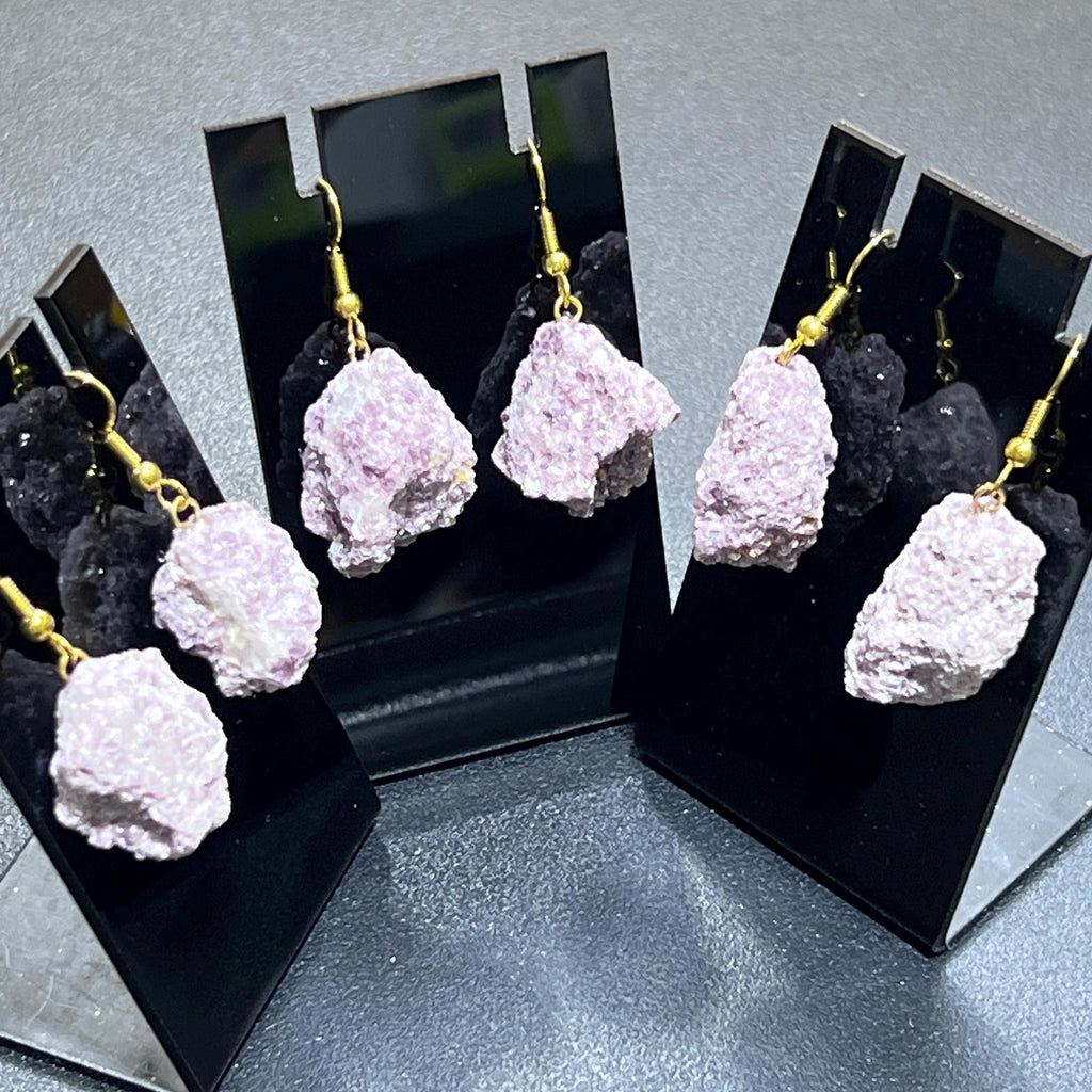 Lilac Lepidolite Crystal Earrings Pair (Gold Stainless Steel Hooks)