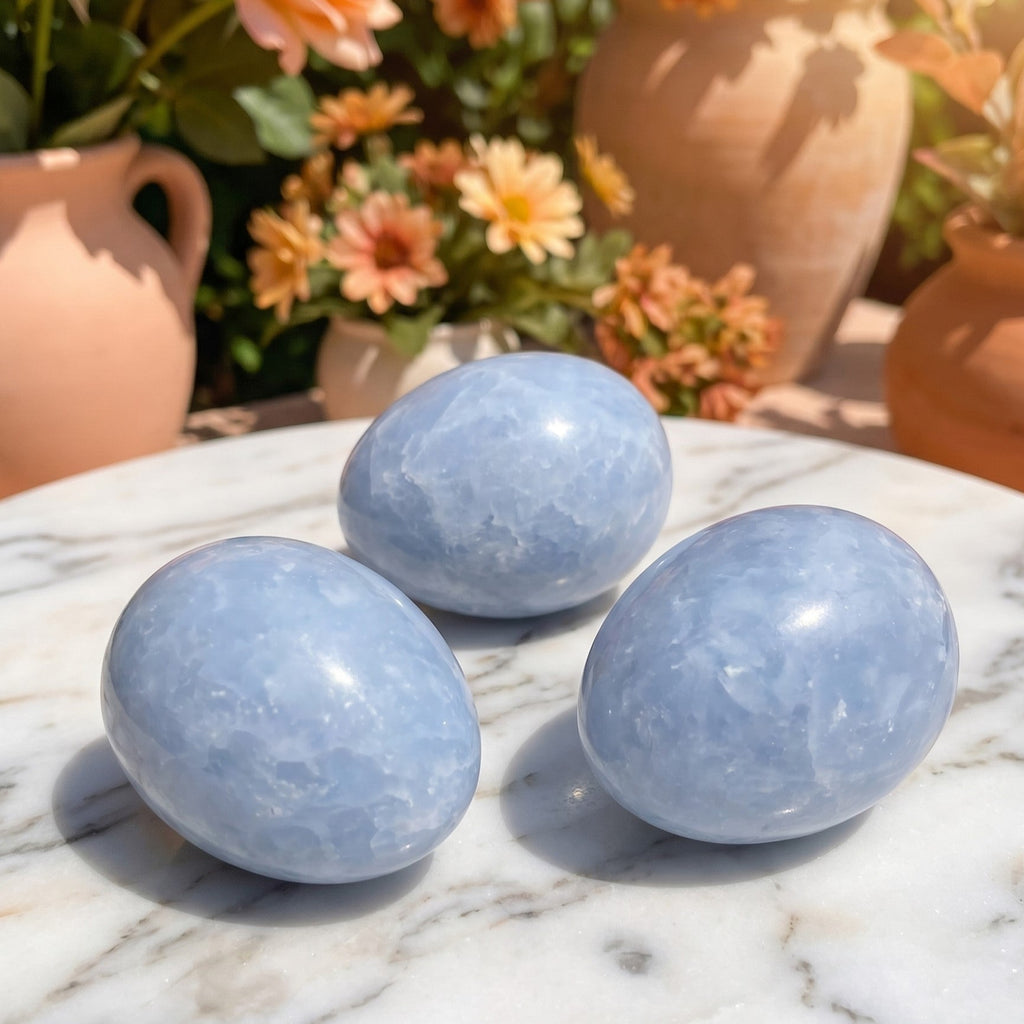 Blue Calcite Crystal Eggs From Peru