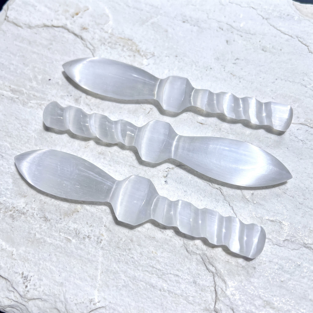 Selenite Spiral Point Wand Carving
