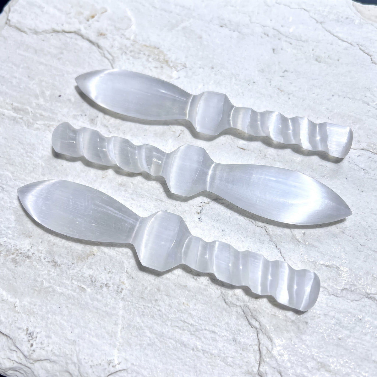 Selenite Spiral Point Wand Carving