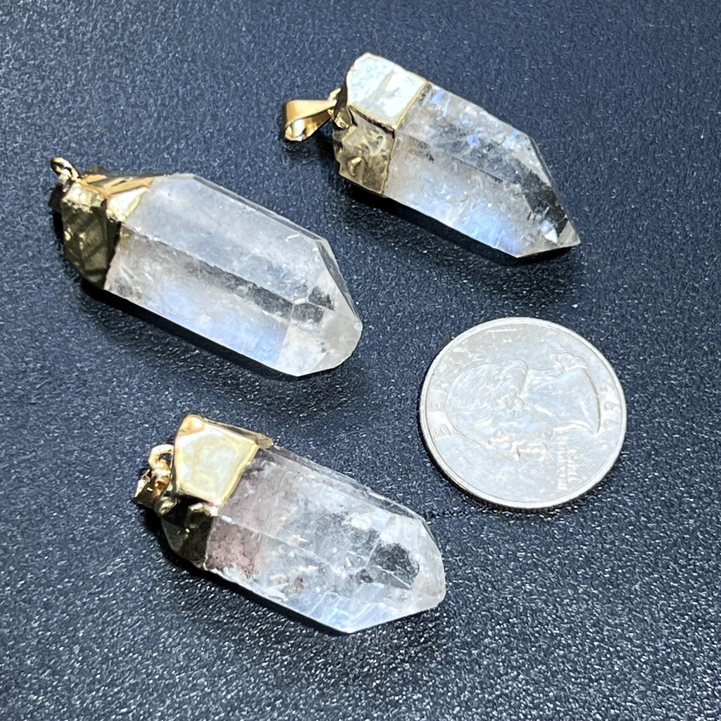 Raw Quartz Crystal Point Pendant (Gold Plated)
