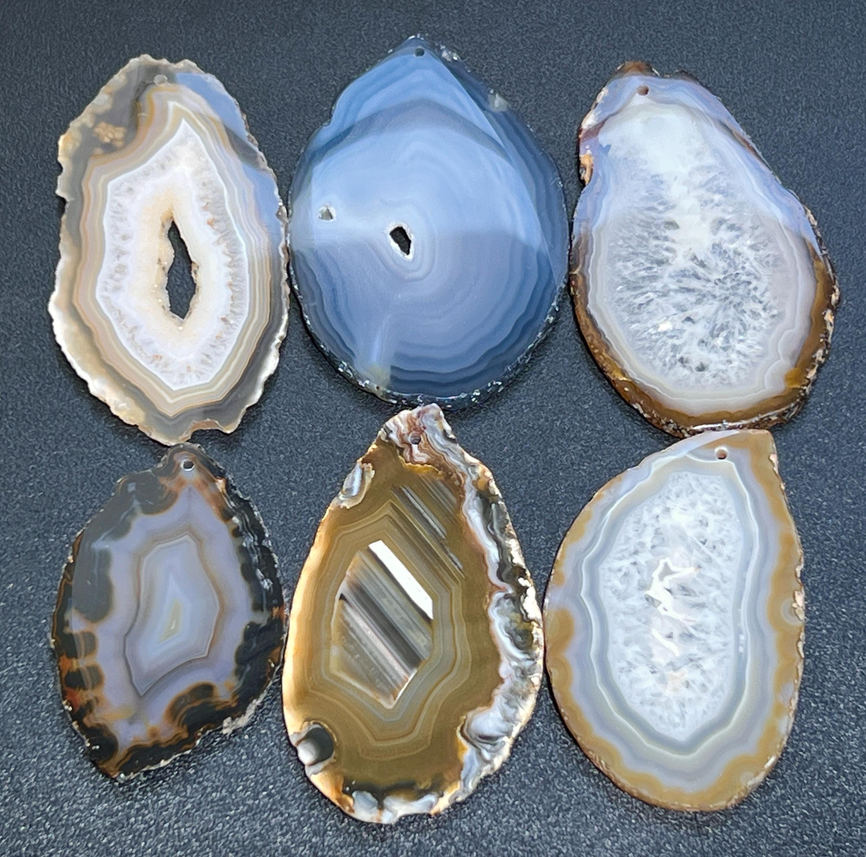 Natural Gray & Brown Agate Slice with 2mm Drilled Holes - Non-Plated Edges