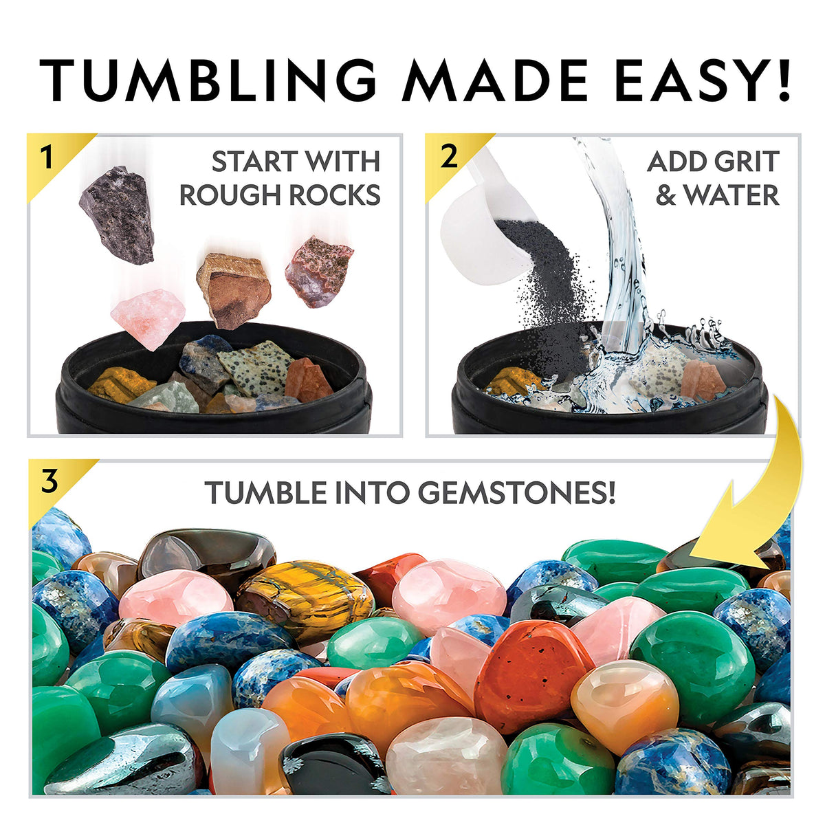 The Rock STEM Tumbler Kit, 3 lb Rough Stones, Grit and GemFoam Polish
