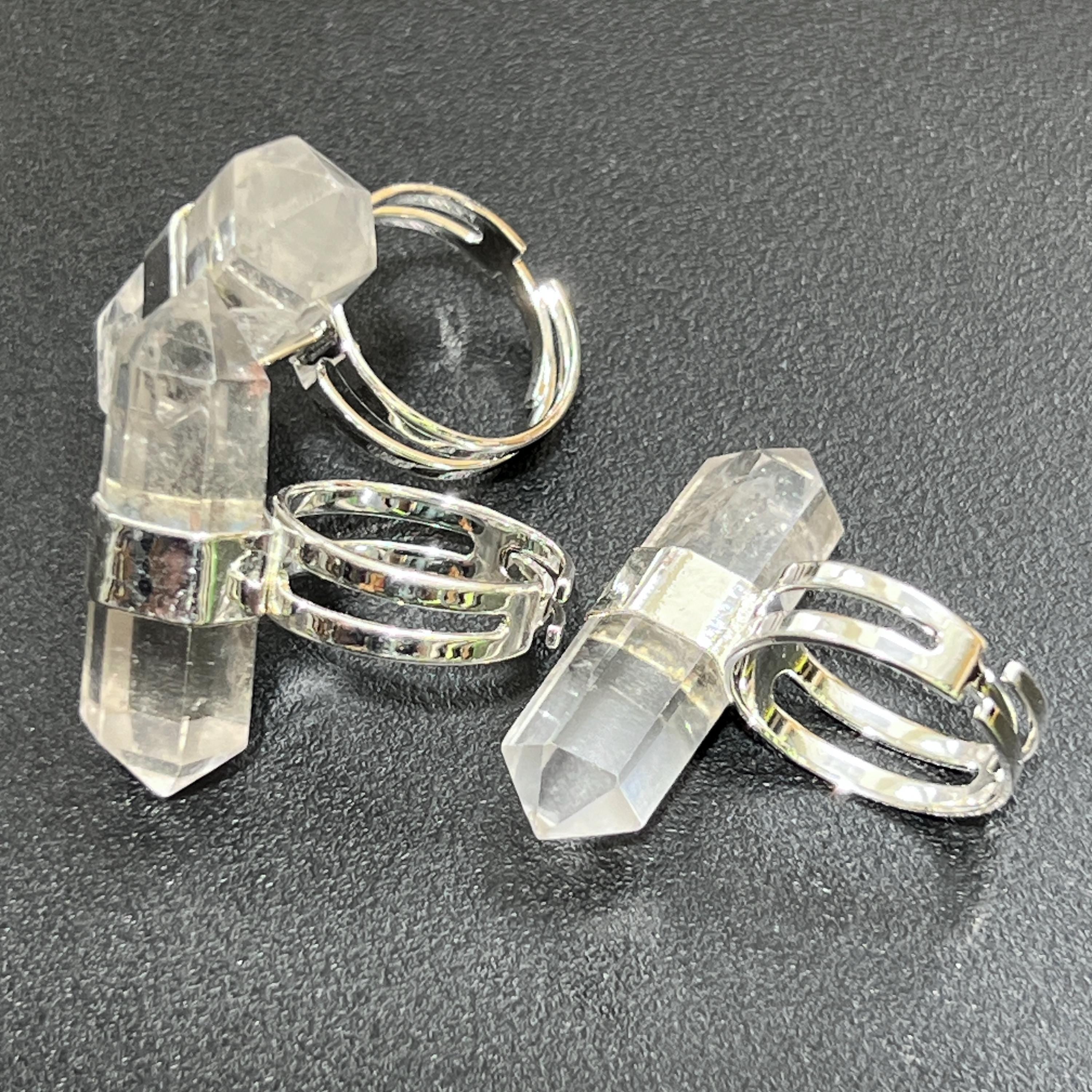 Adjustable Clear Quartz Crystal Ring (Silver Plated)