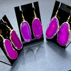 Dyed Pink Agate Slice Earrings, Gold-Plated Edges