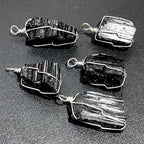 Raw Black Tourmaline Crystal Pendant - Silver Plated Wire Wrapped