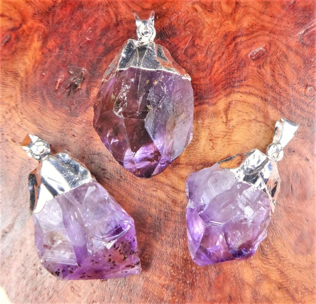 Raw Amethyst Point Pendant - Silver Plated