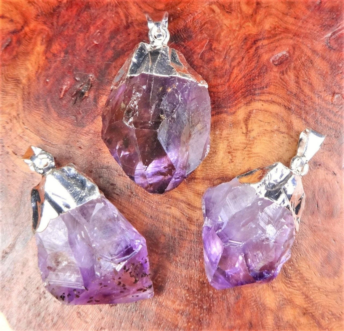 Raw Amethyst Point Pendant - Silver Plated