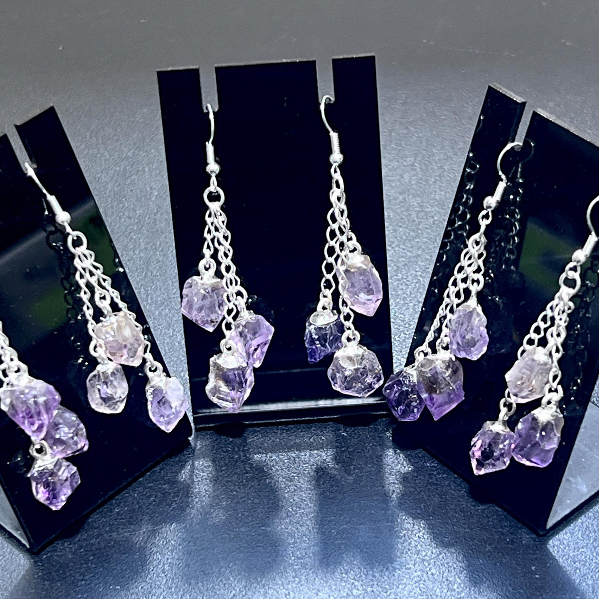 Amethyst Triple Crystal Earrings Pair