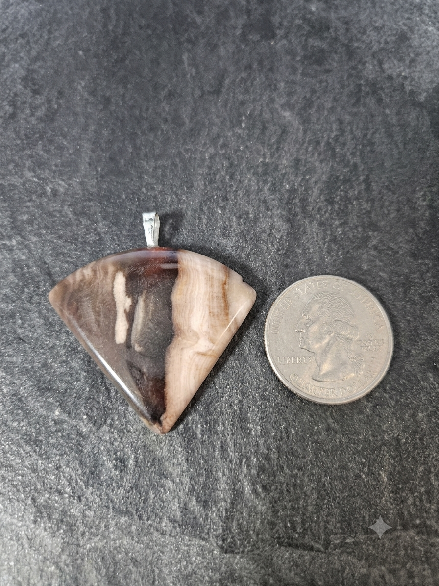 Unique Natural Banded Petrified Wood Triangular Pendant Necklace
