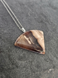 Unique Natural Banded Petrified Wood Triangular Pendant Necklace