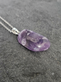 Natural Chevron Amethyst Pendant Necklace in Stainless Steel