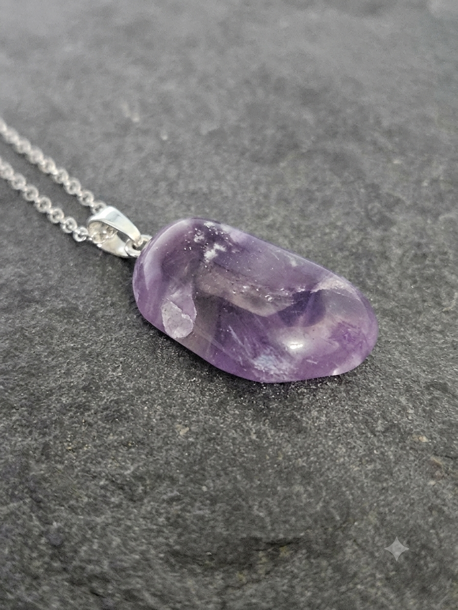Natural Chevron Amethyst Pendant Necklace in Stainless Steel