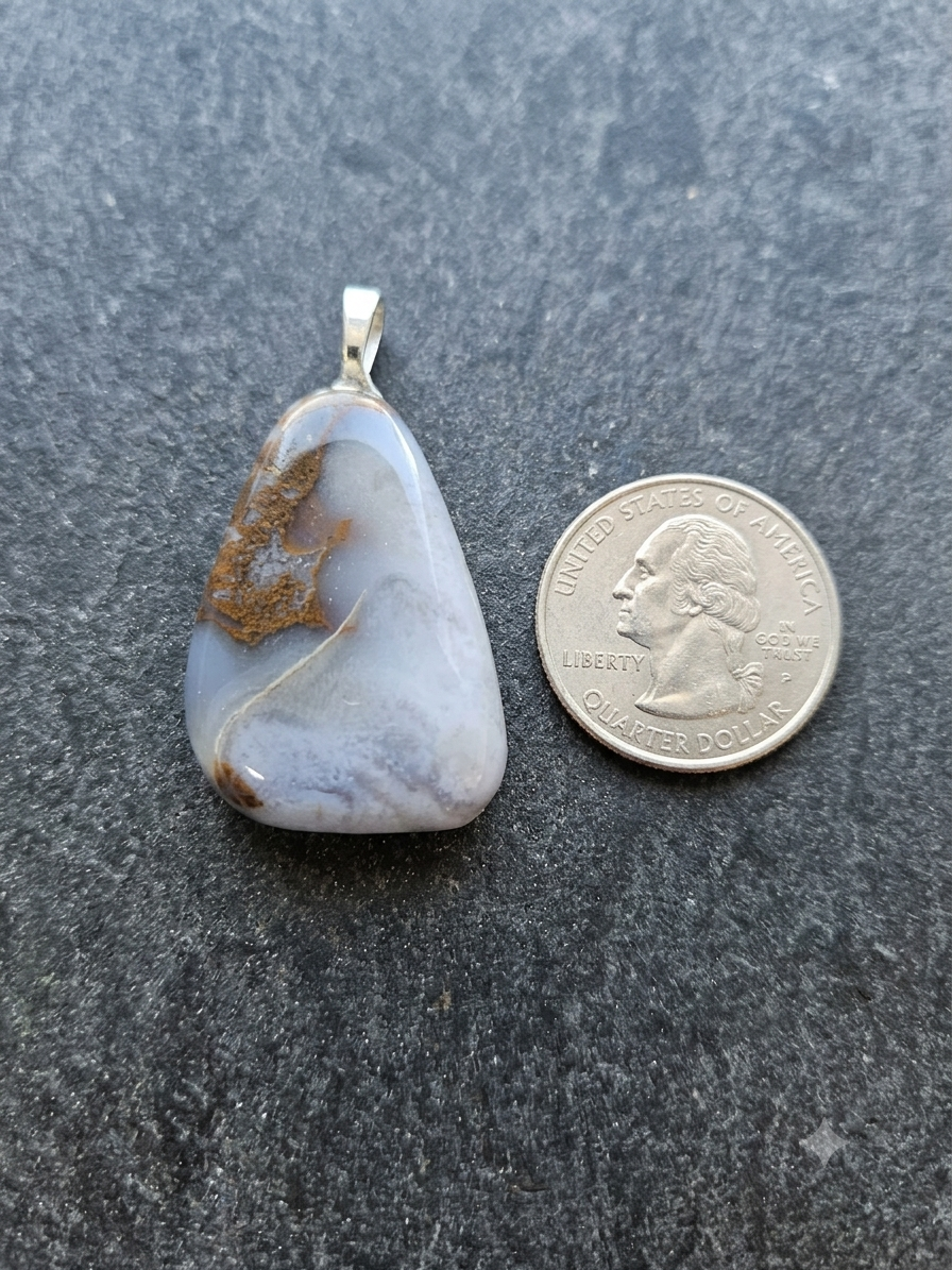 Natural Brazilian Blue Lace Agate Freeform Pendant Necklace