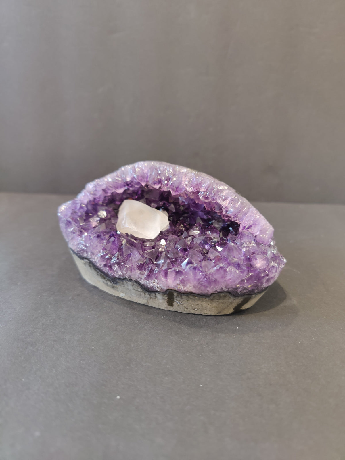 Amethyst Geode with Polished Calcite Crystal Edges - Brazil