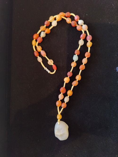 Agate Necklace, Gobi Desert Agate Bead Strand with Stone Pendant, 26 in