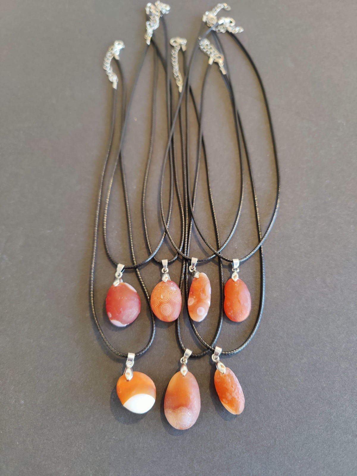 Carnelian Agate Necklace, Raw Uncut Red Stone Pendant on Cord — Gobi Desert