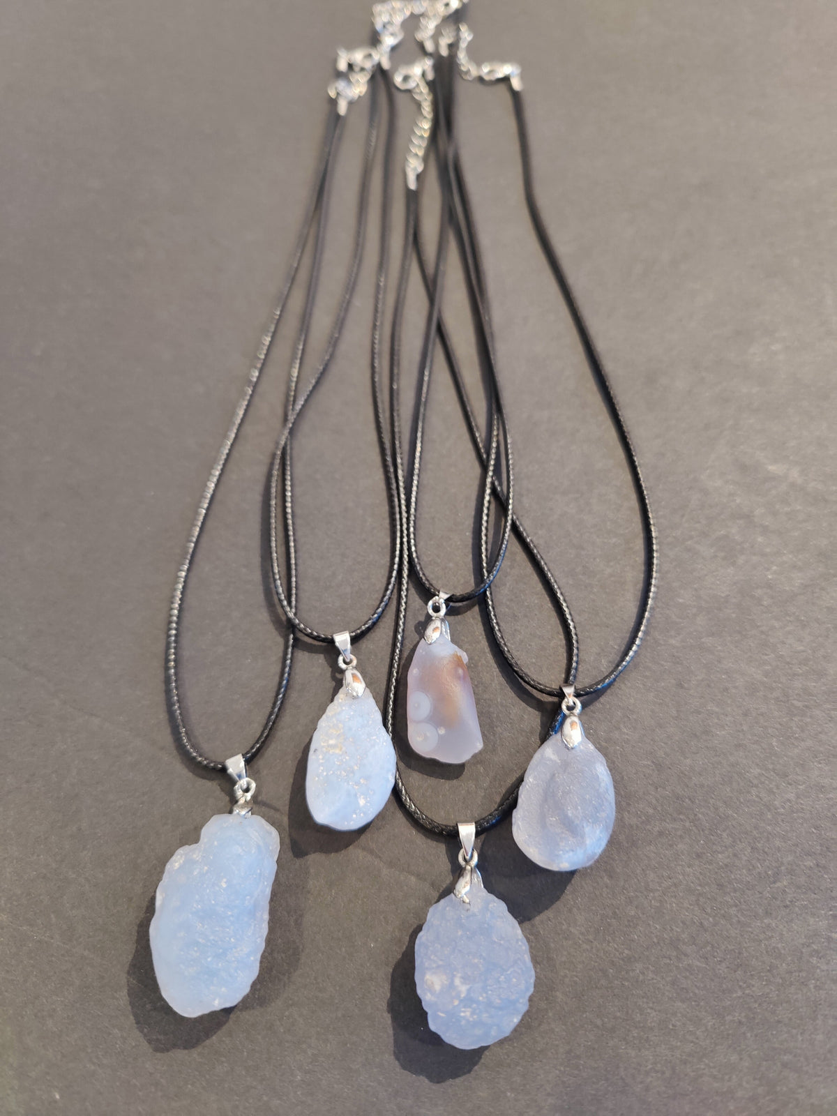 Blue Chalcedony Necklace, Raw Uncut Gemstone Pendant on Cord — Gobi Desert
