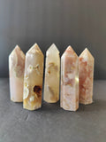 Flower Agate Tower, Polished Cream & Pink Plume Point - Brazil