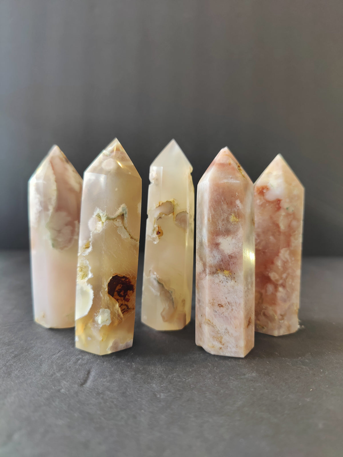 Flower Agate Tower, Polished Cream & Pink Plume Point - Brazil