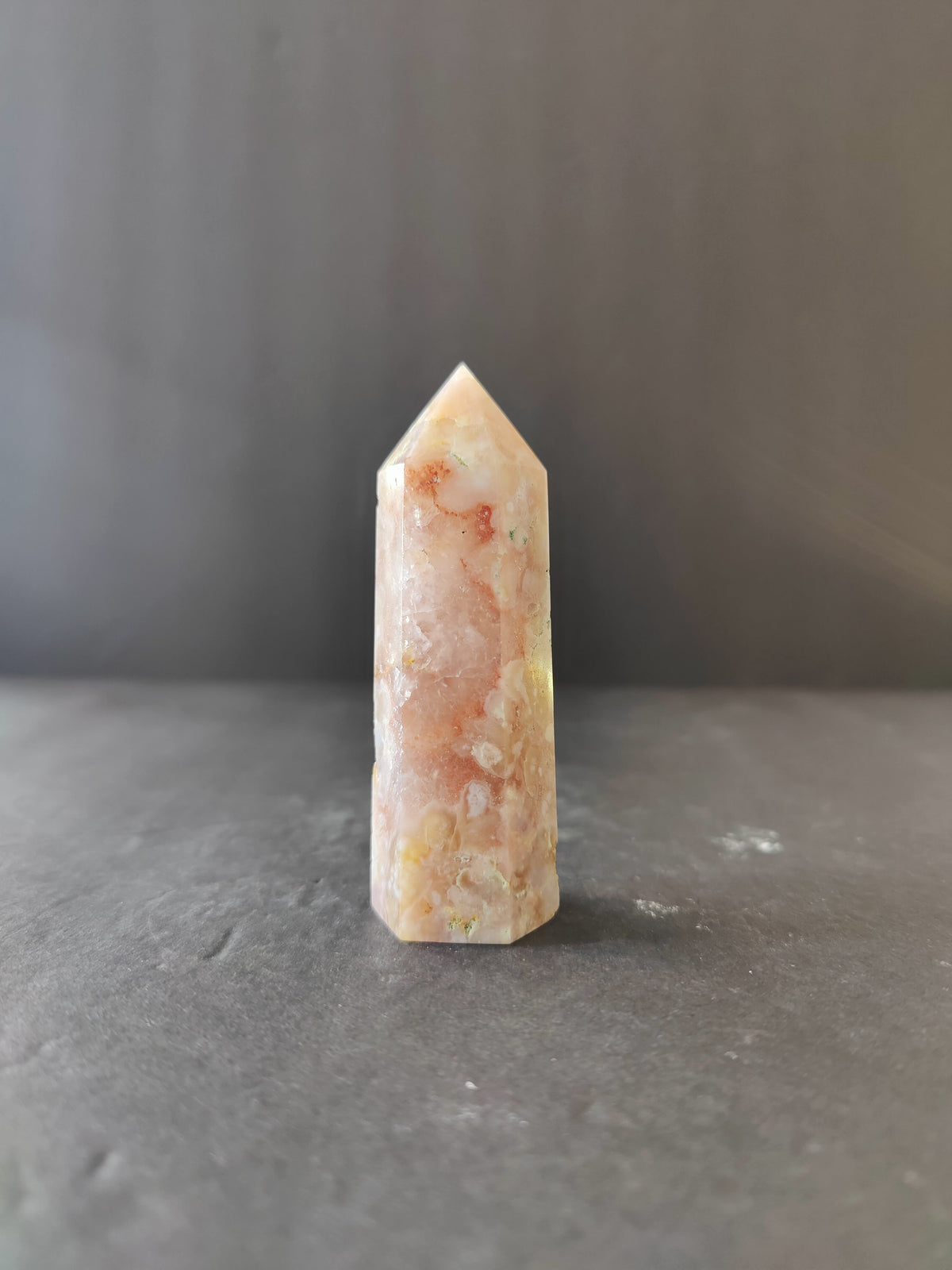 Flower Agate Tower, Polished Cream & Pink Plume Point - Brazil