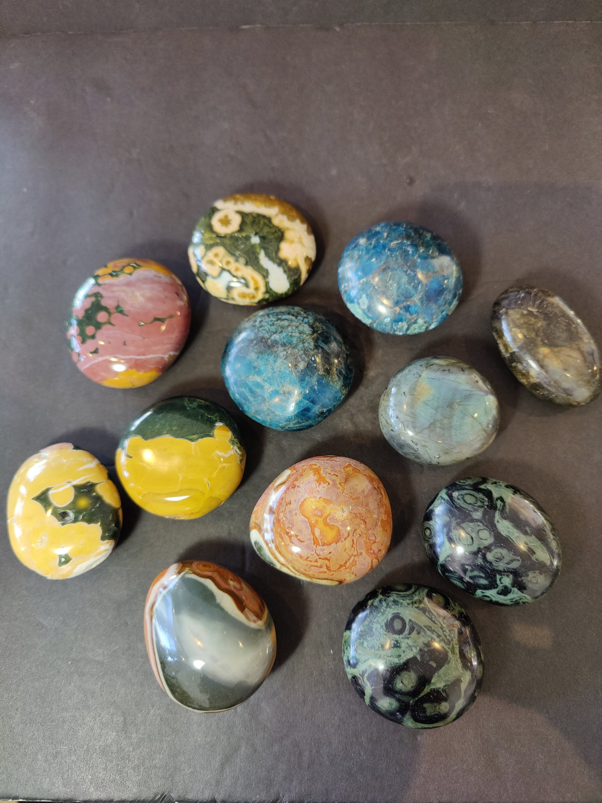 Palm Stone, Polished Ocean Jasper, Apatite, Kambaba, Polychrome or Labradorite - Madagascar