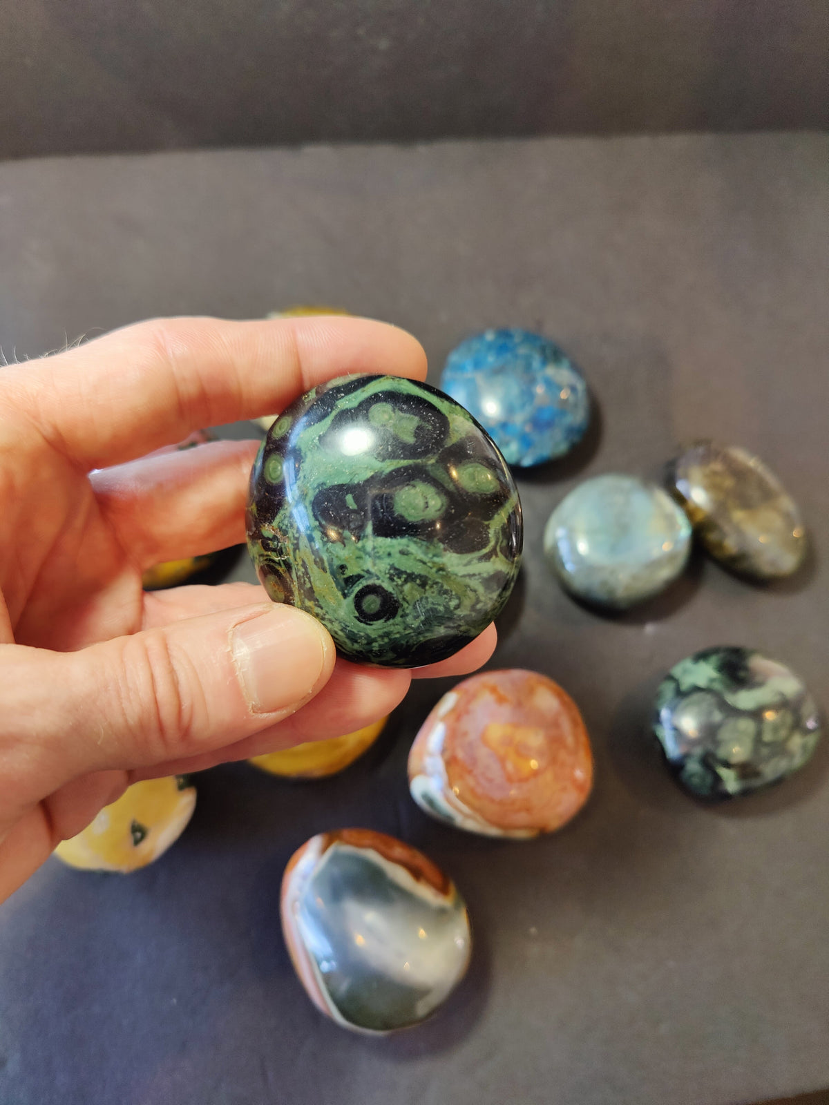 Palm Stone, Polished Ocean Jasper, Apatite, Kambaba, Polychrome or Labradorite - Madagascar